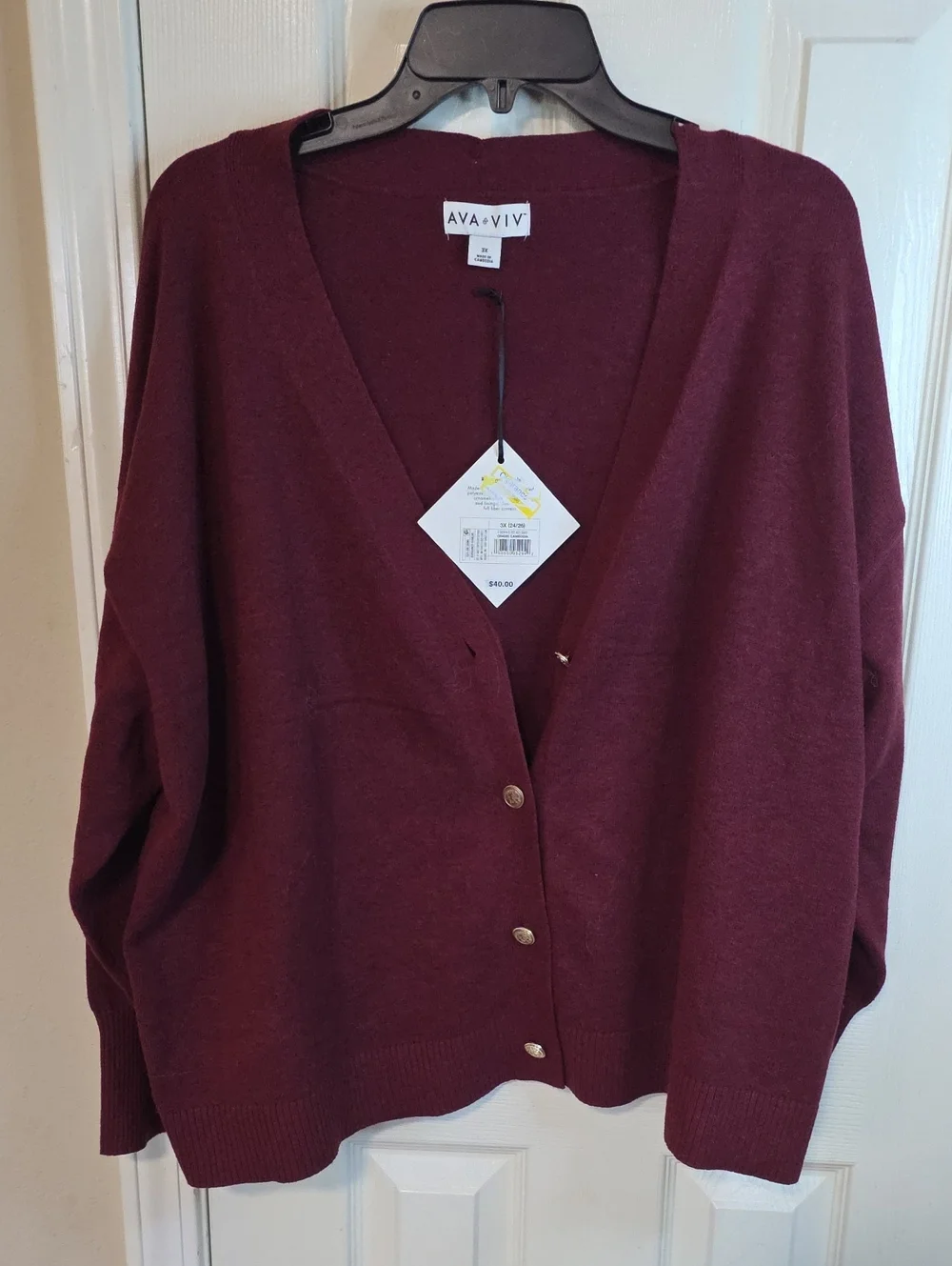 Ava & Viv Burgundy Button-Front V-Neck Cardigan